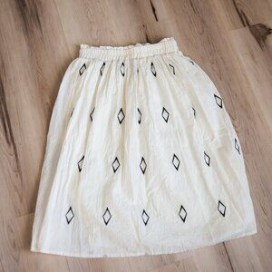 Polagram Marquise Cream Embroidered Midi Skirt Small Elastic Waist Boho